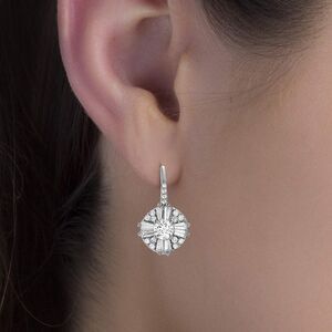 925 Sterling Silver Brilliant CZ Crystal Cluster Drop Dangle Earrings Dainty